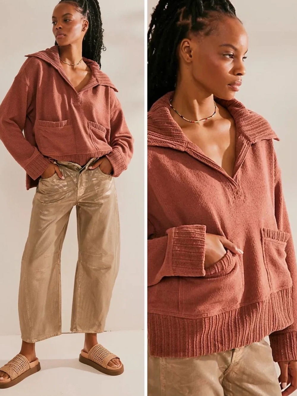Free People Beach Grace Pullover Sweater Slouchy Relaxed Fit Boho Casual Cozy